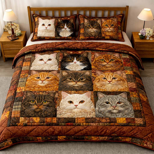 Autumn Cats 3-Piece Quilted Bedding Set GFTOQM2604