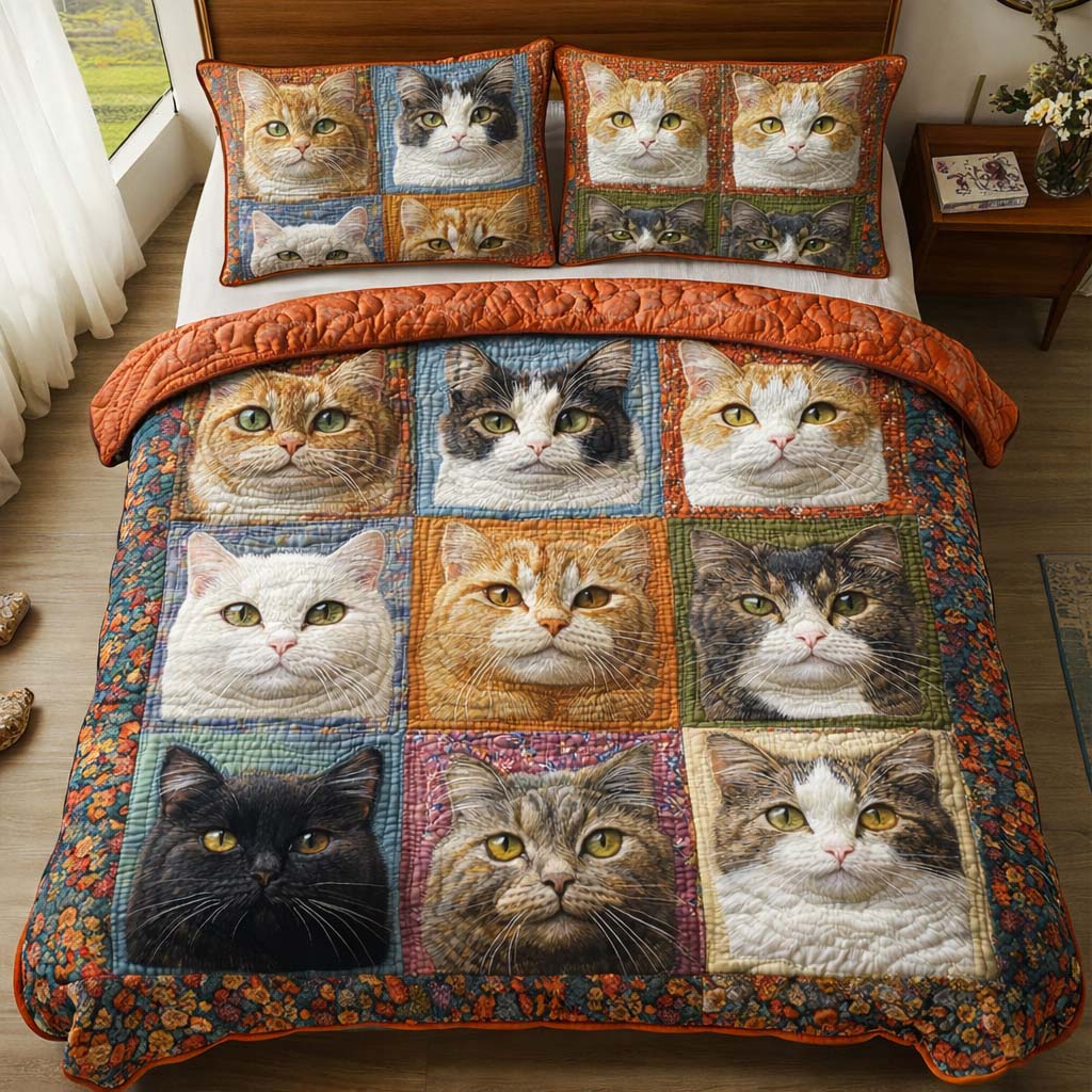 Classic Cats 3-Piece Quilted Bedding Set GFTOQM2606