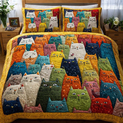 Happy Cats 3-Piece Quilted Bedding Set GFTOQM2607