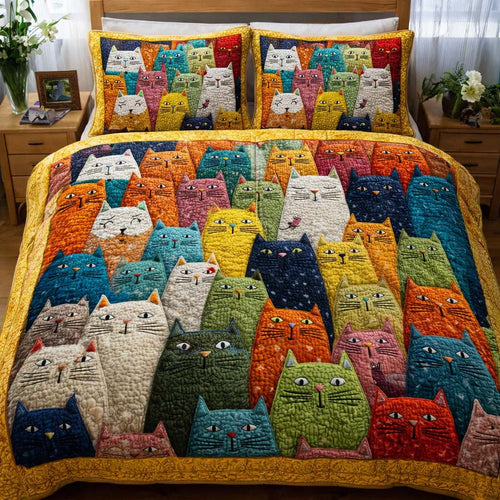 Happy Cats 3-Piece Quilted Bedding Set GFTOQM2607