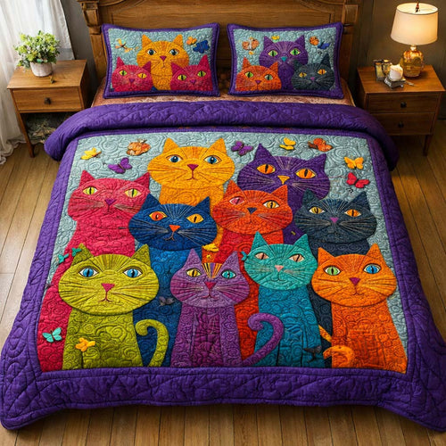 Whimsical Cats 3-Piece Quilted Bedding Set GFTOQM2608