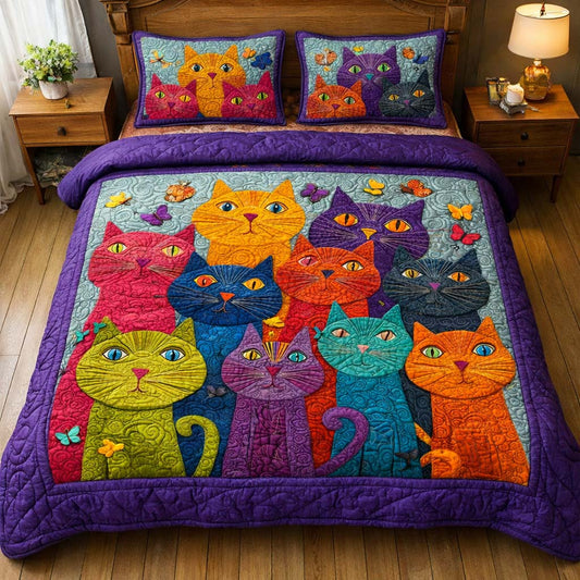 Whimsical Cats 3-Piece Quilted Bedding Set GFTOQM2608