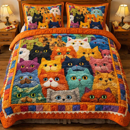 Playful Cats 3-Piece Quilted Bedding Set GFTOQM2609
