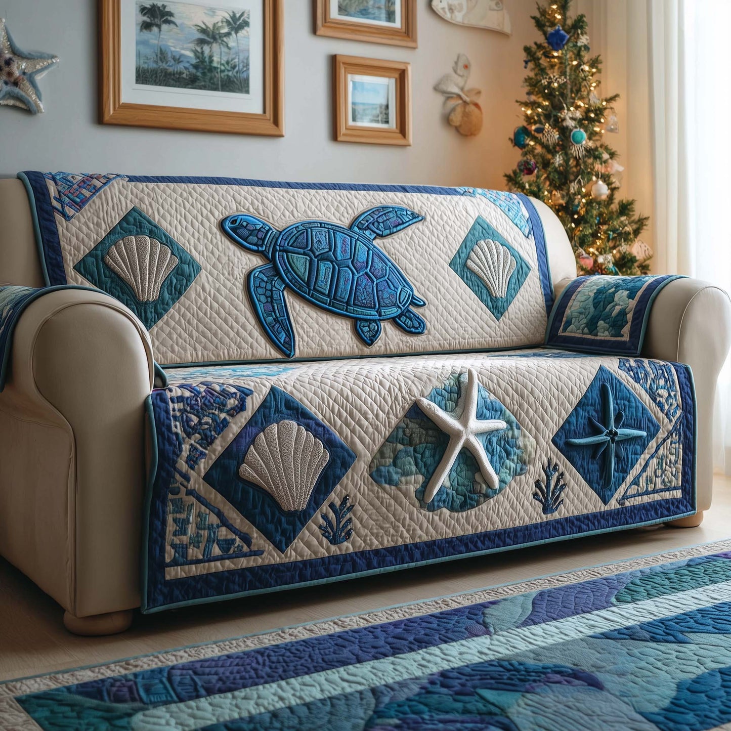 Coastal Turtle Quilted Sofa Cover GFTOQM2633