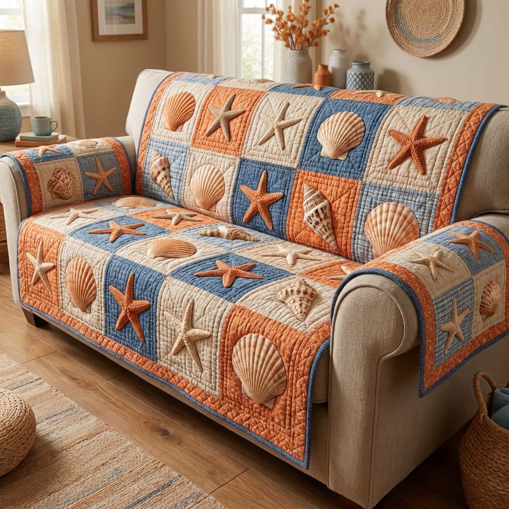 Seaside Patchwork Quilted Sofa Cover GFTOQM2635