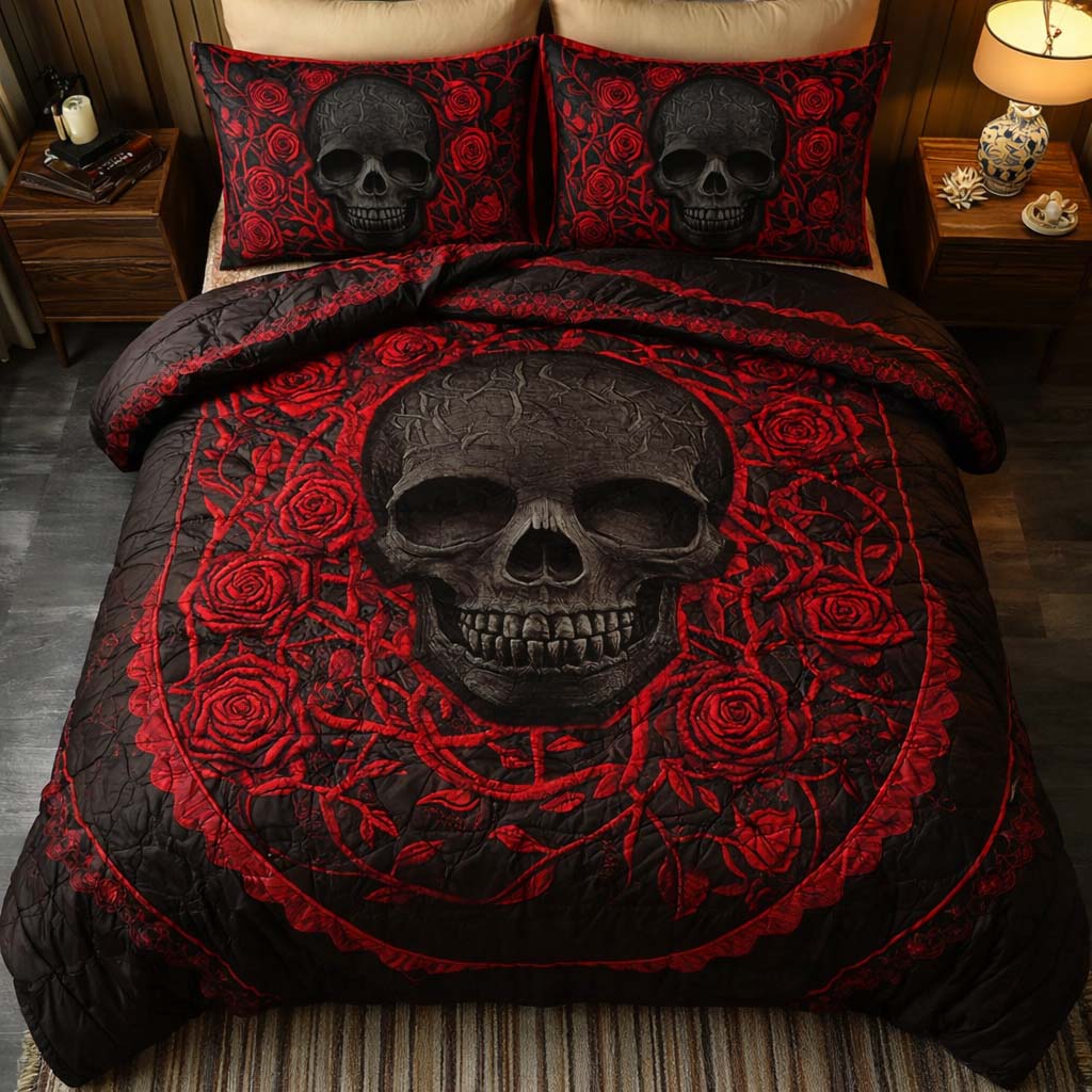 Crimson Skull 3-Piece Quilted Bedding Set GFTOQM2638