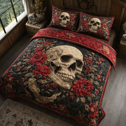 Rosethorn Skull 3-Piece Quilted Bedding Set GFTOQM2640