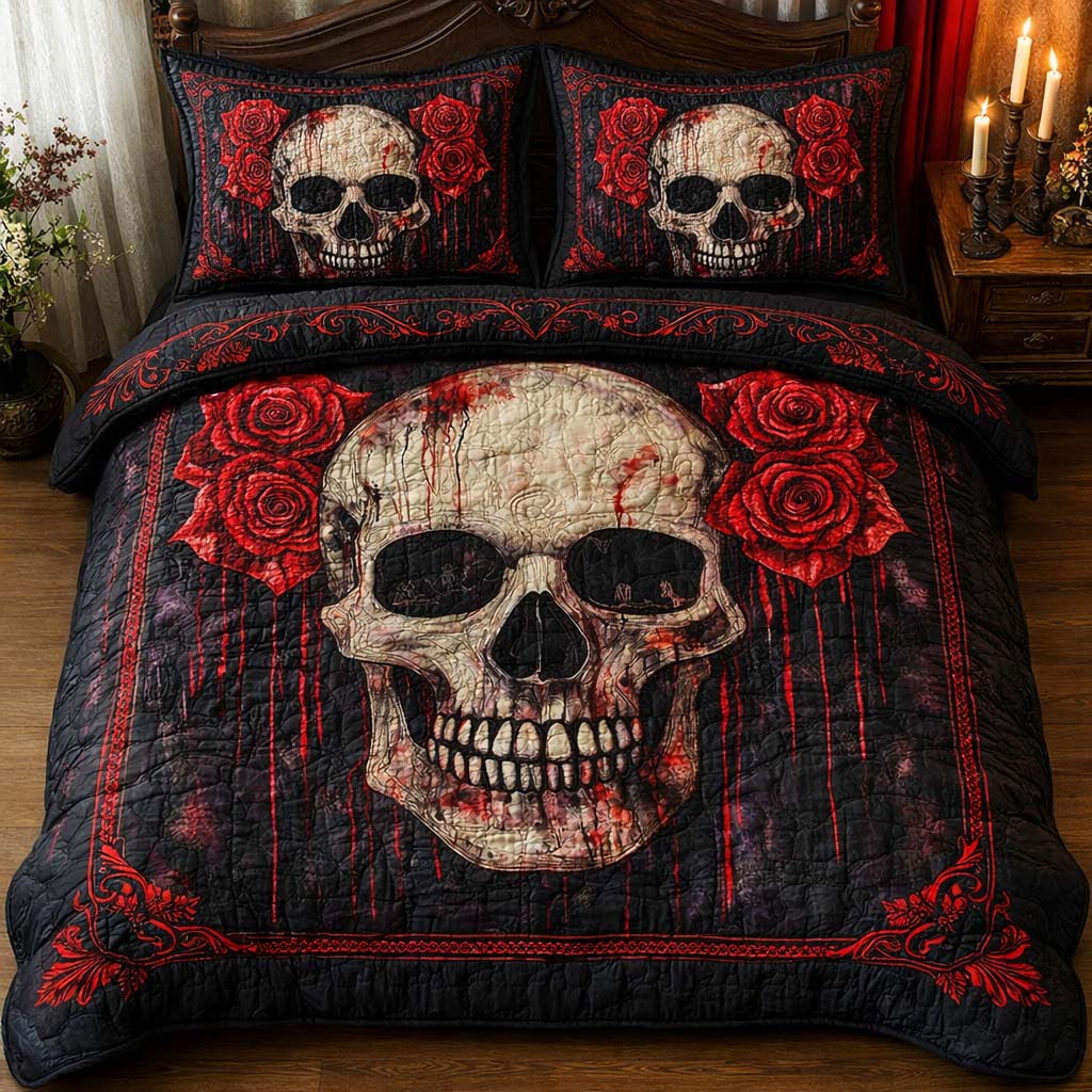 Blood Roses 3-Piece Quilted Bedding Set GFTOQM2641