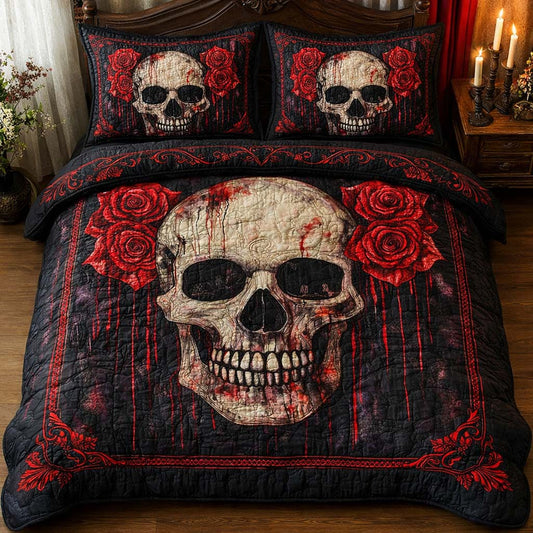 Blood Roses 3-Piece Quilted Bedding Set GFTOQM2641