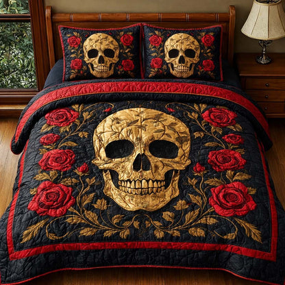 Golden Skull 3-Piece Quilted Bedding Set GFTOQM2643