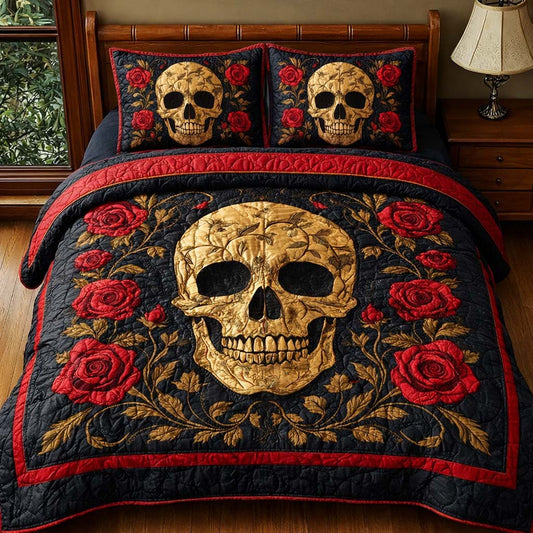 Golden Skull 3-Piece Quilted Bedding Set GFTOQM2643