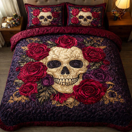 Velvet Skull 3-Piece Quilted Bedding Set GFTOQM2644