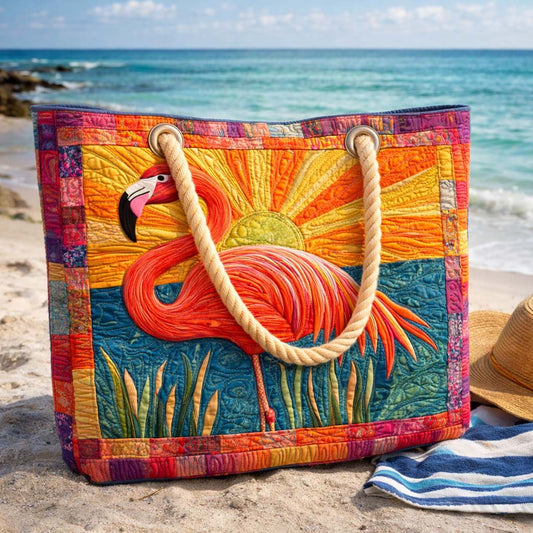 Sunset Flamingo Quilted Beach Bag GFTOQM2681