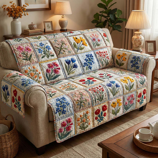 Meadow Bloom Quilted Sofa Cover GFTOQM2729