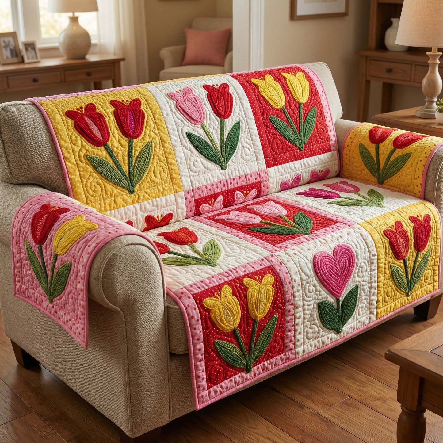 Tulip Heart Quilted Sofa Cover GFTOQM2730