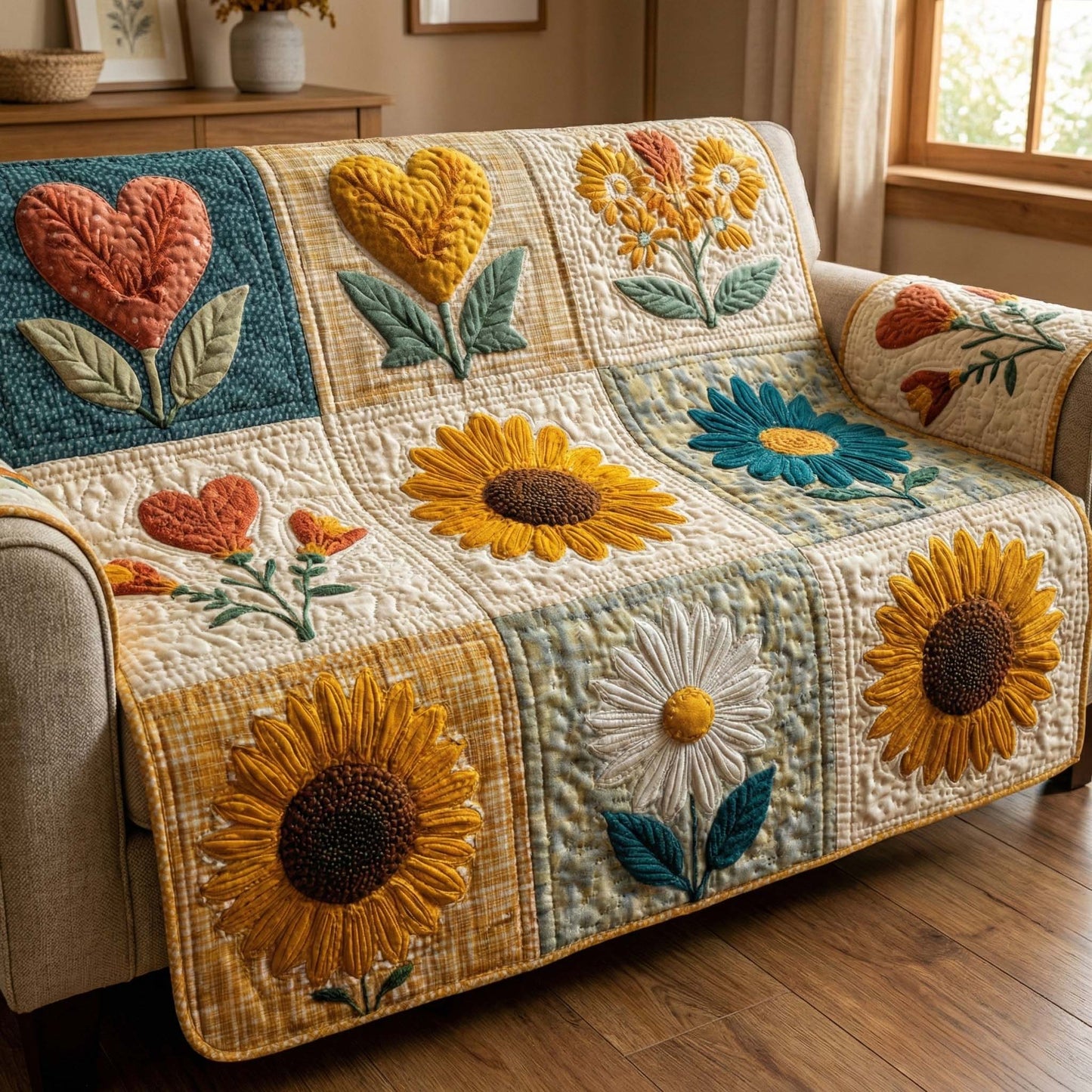 Sunflower Joy Quilted Sofa Cover GFTOQM2732