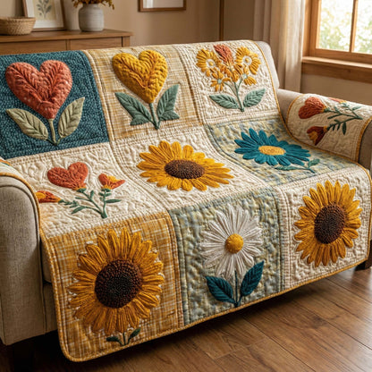 Sunflower Joy Quilted Sofa Cover GFTOQM2732