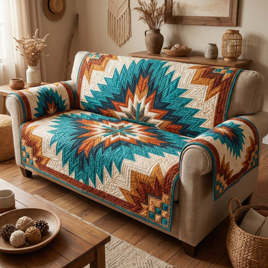 Turquoise Star Quilted Sofa Cover GFTOQM2783