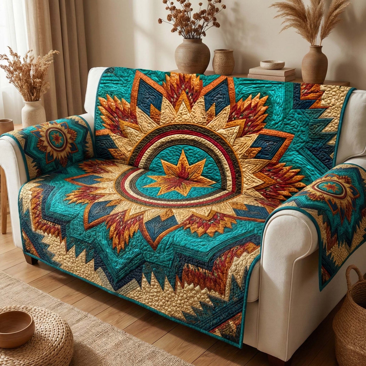 Sun Mandala Quilted Sofa Cover GFTOQM2784