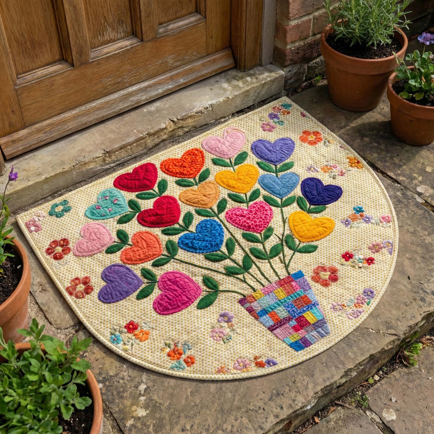 Patchwork Hearts Quilted Welcome Mat GFTOQM2811