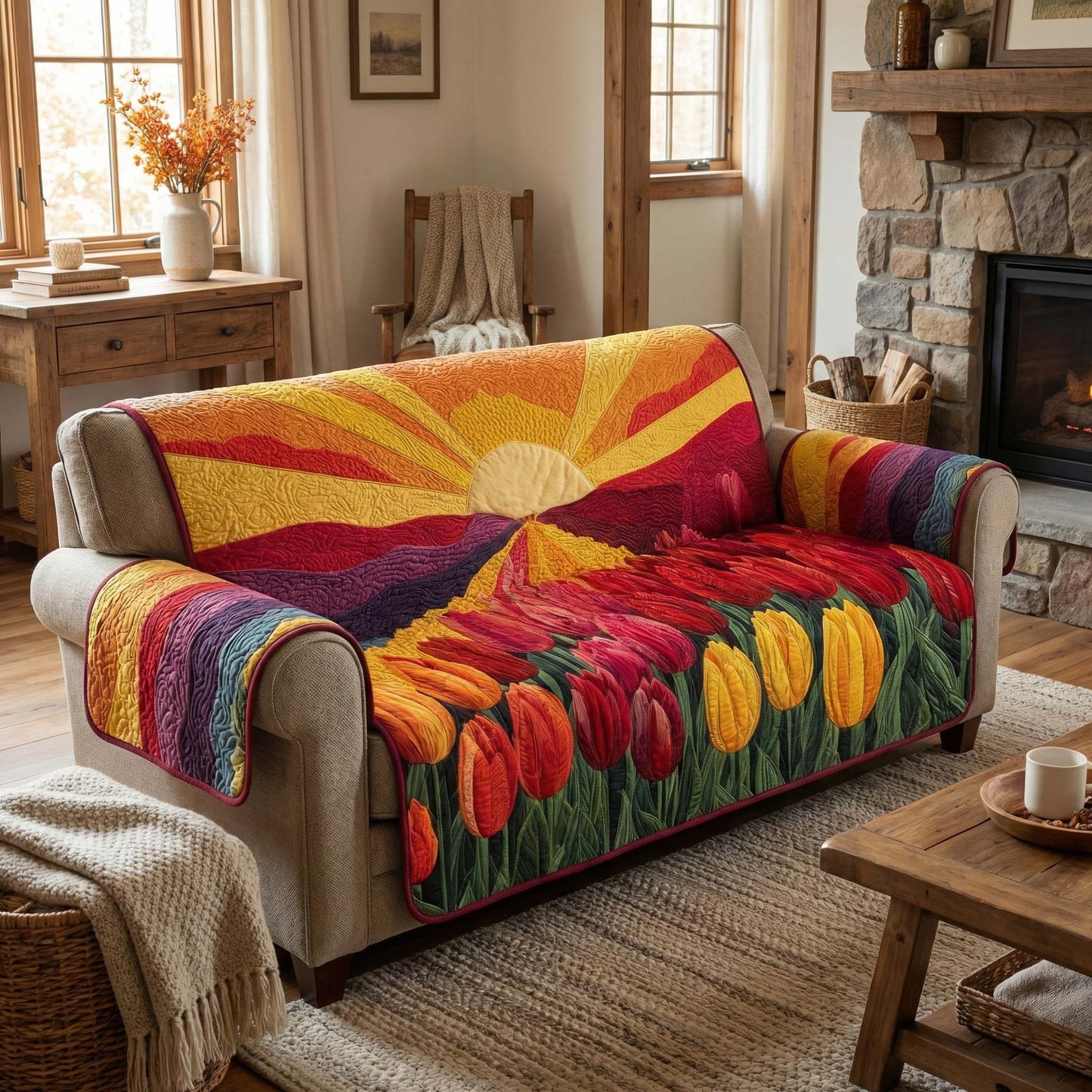 Autumn Sunrise Quilted Sofa Cover GFTOQM2842