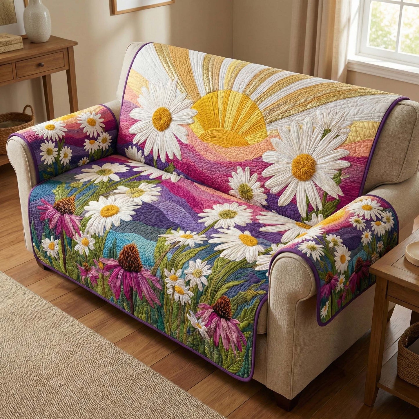 Daisy Sunrise Quilted Sofa Cover GFTOQM2843