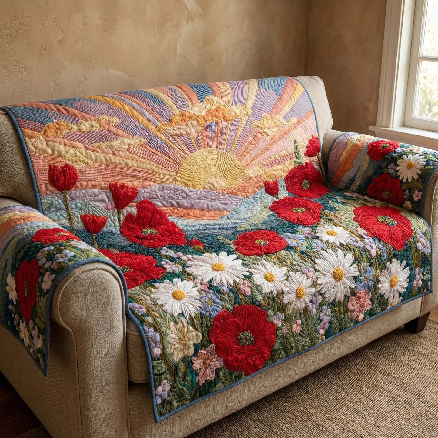 Poppy Dawn Quilted Sofa Cover GFTOQM2845