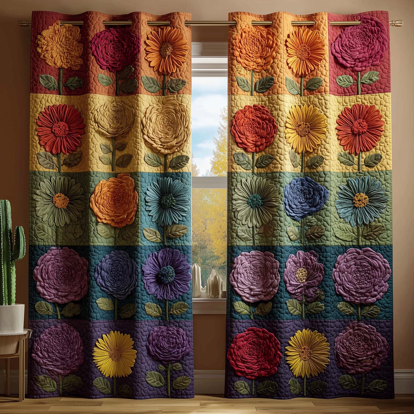 Garden Patchwork Quilted Curtains GFTOQM2856