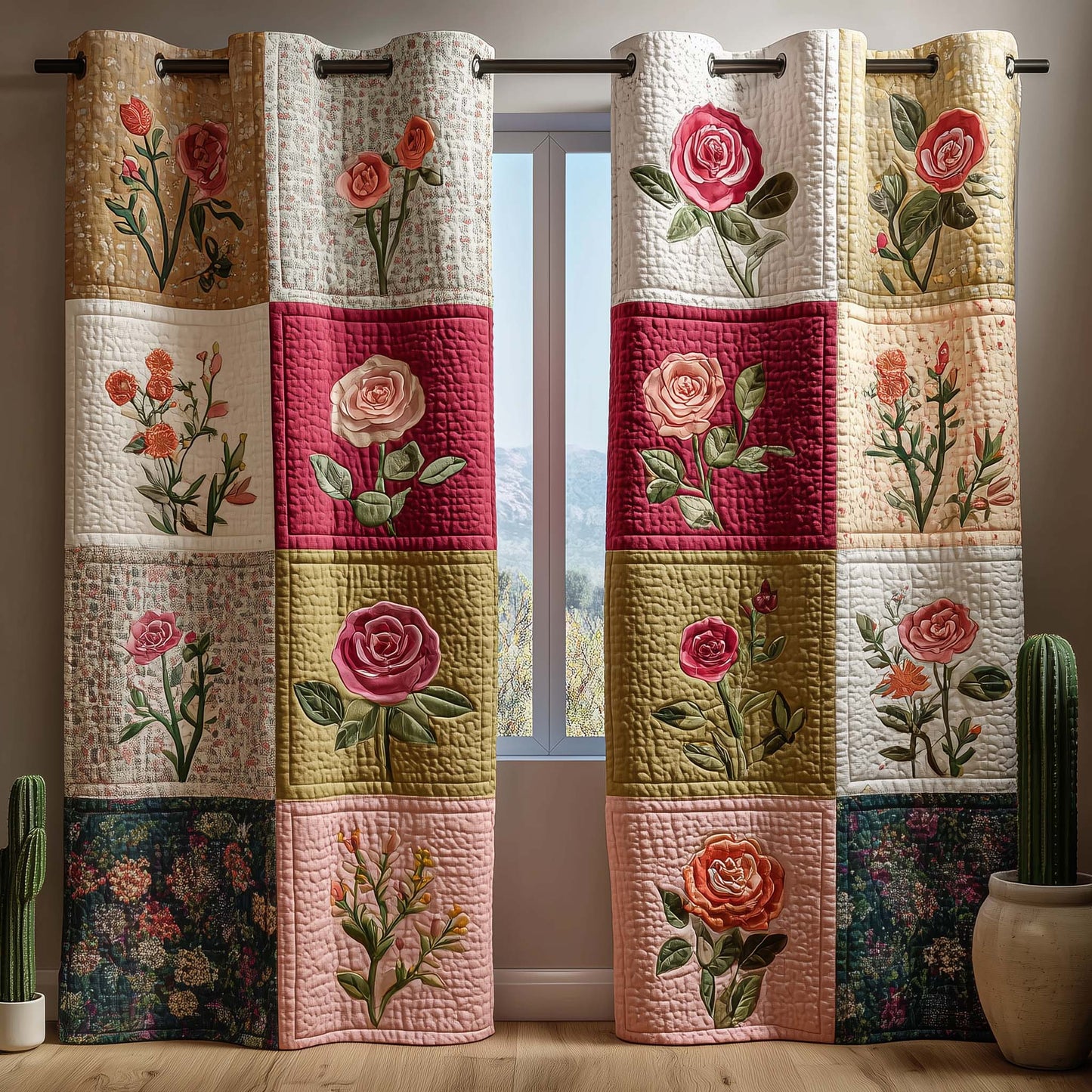 Rose Patchwork Quilted Curtains GFTOQM2857