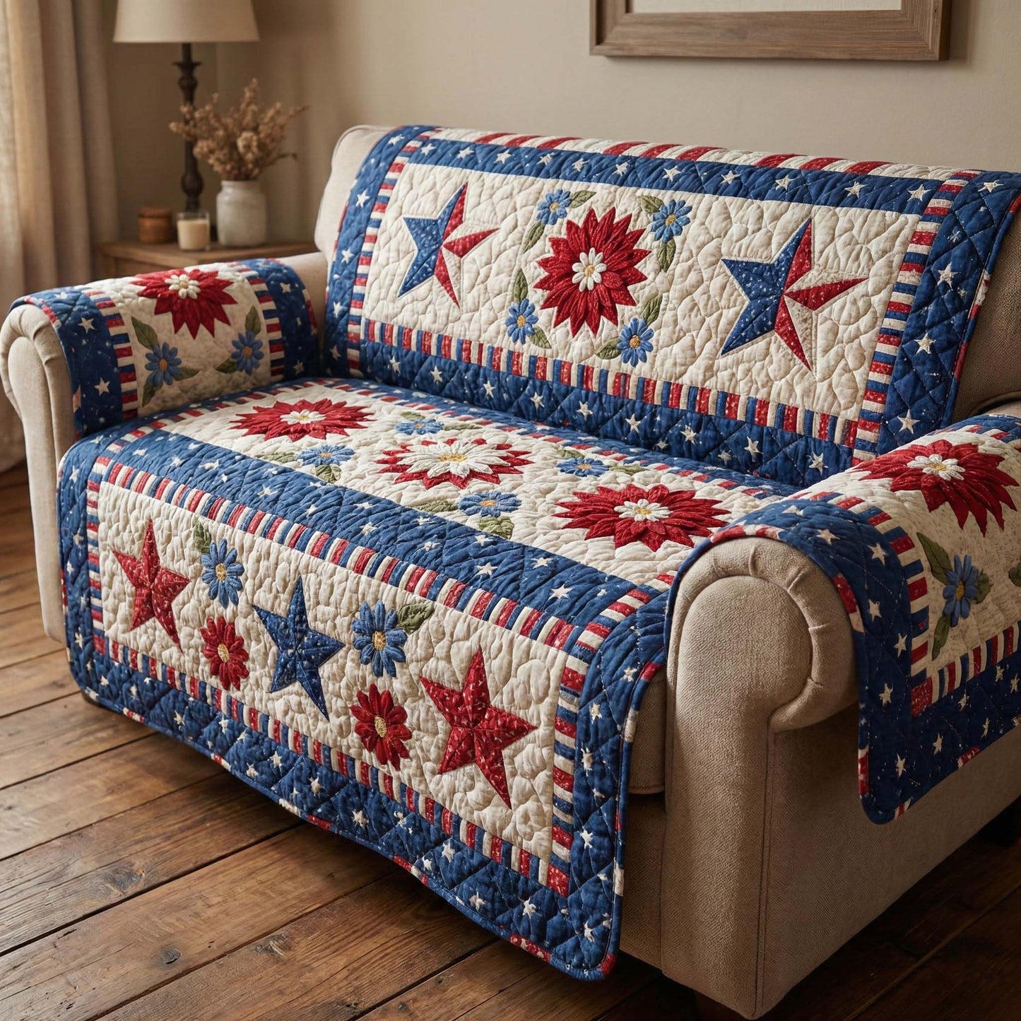 Liberty Blooms Quilted Sofa Cover GFTOQM2883