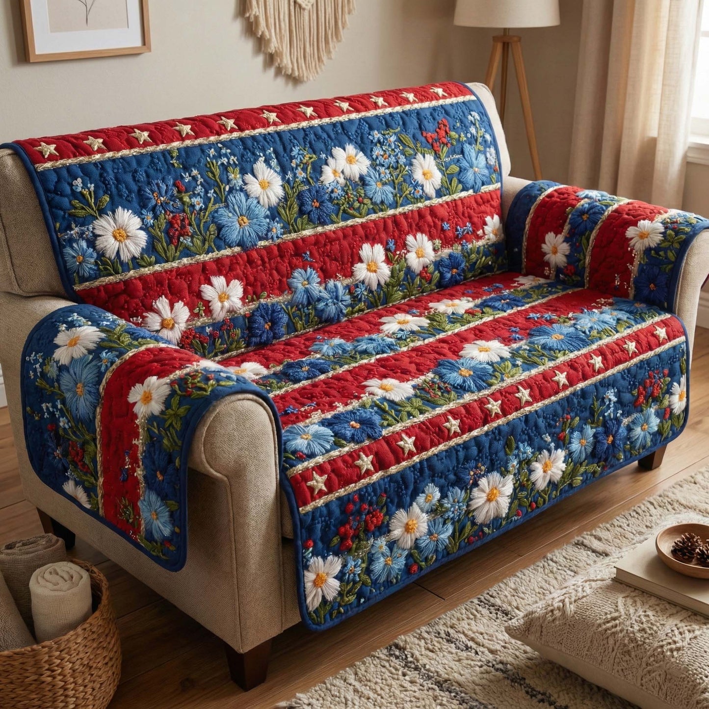 Wildflower Stripe Quilted Sofa Cover GFTOQM2884