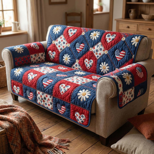 Americana Hearts Quilted Sofa Cover GFTOQM2885