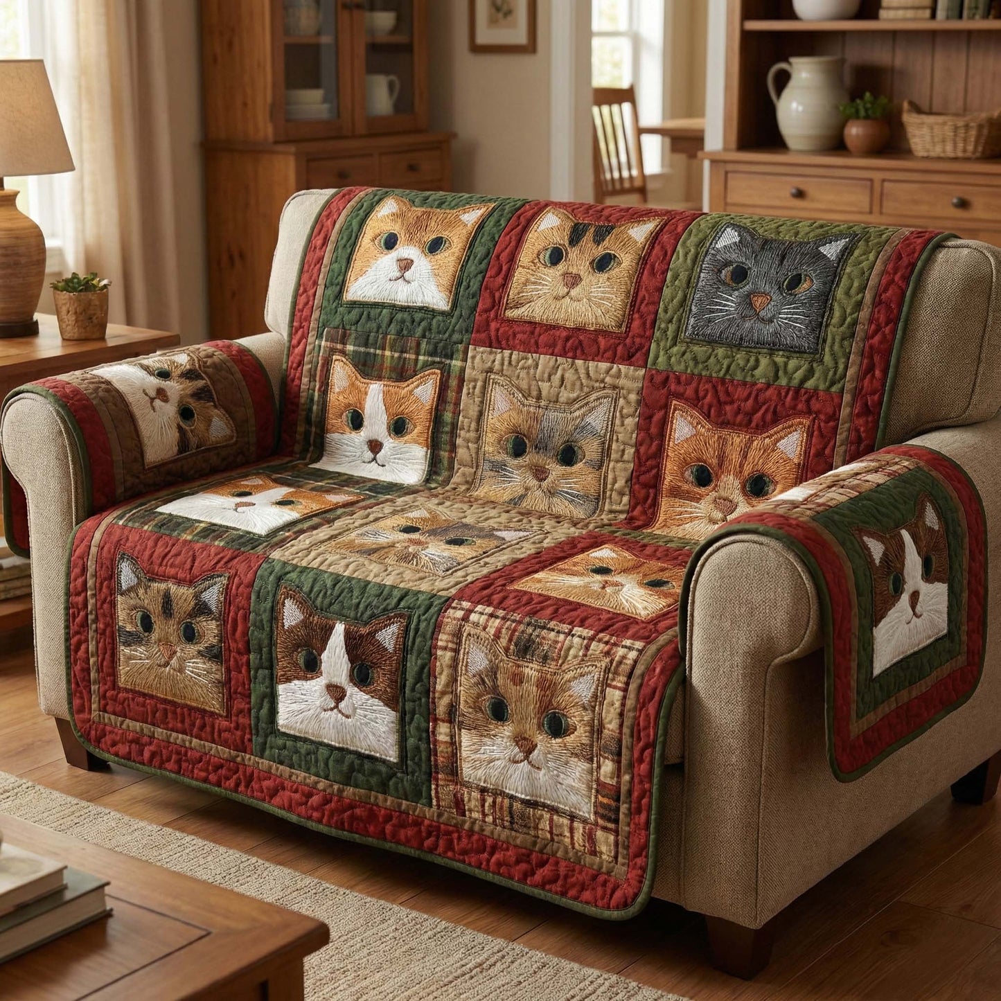 Country Cats Quilted Sofa Cover GFTOQM2930