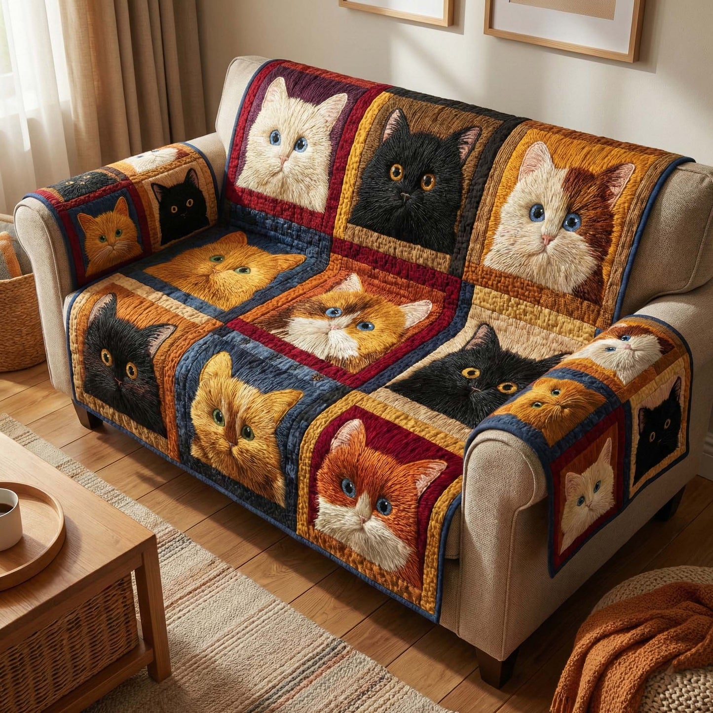 Golden Whiskers Quilted Sofa Cover GFTOQM2931