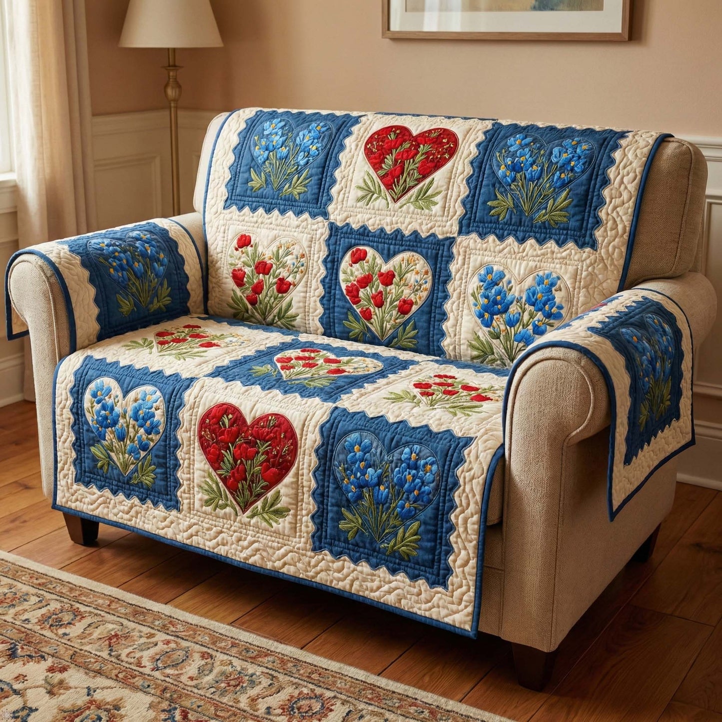 Floral Hearts Quilted Sofa Cover GFTOQM2932