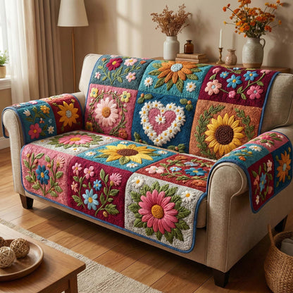 Garden Hearts Quilted Sofa Cover GFTOQM2934