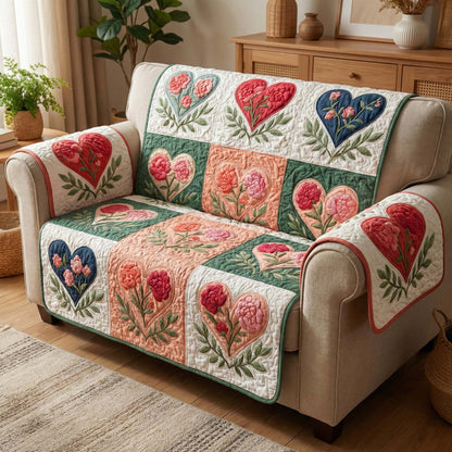 Floral Hearts Quilted Sofa Cover GFTOQM2935