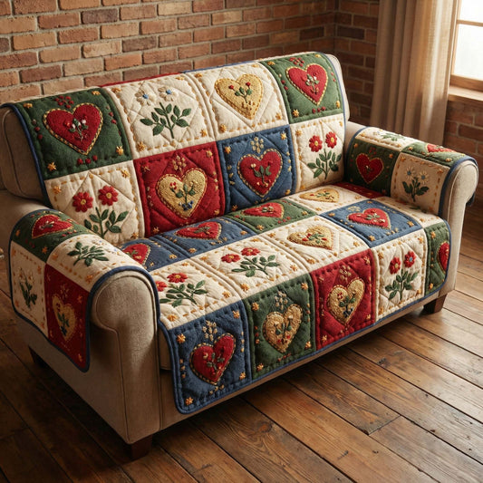 Rustic Hearts Quilted Sofa Cover GFTOQM2938