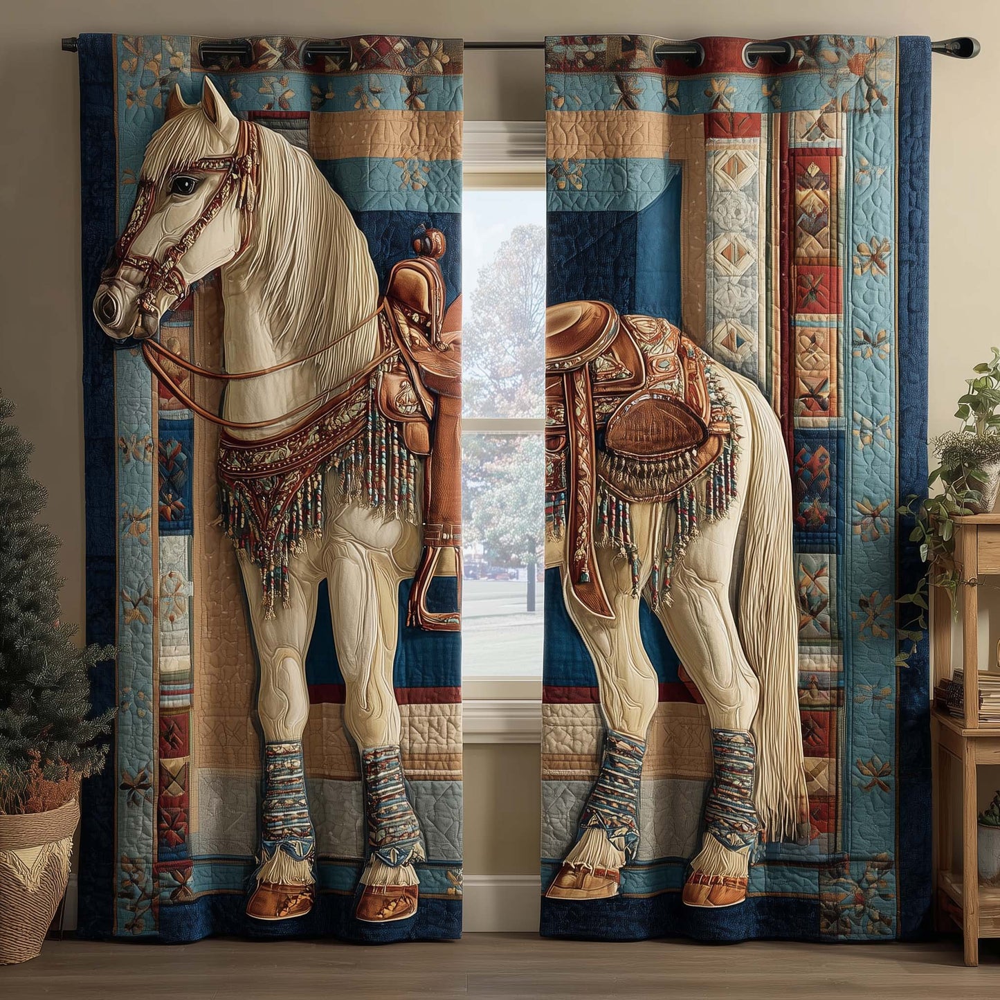 Ivory Steed Quilted Curtains GFTOQM2995
