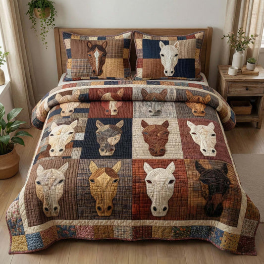 Horse Portraits 3-Piece Quilted Bedding Set GFTOQM3036