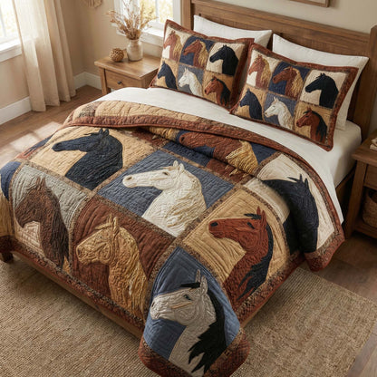 Western Horses 3-Piece Quilted Bedding Set GFTOQM3037