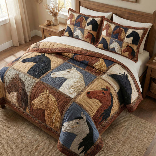Western Horses 3-Piece Quilted Bedding Set GFTOQM3037