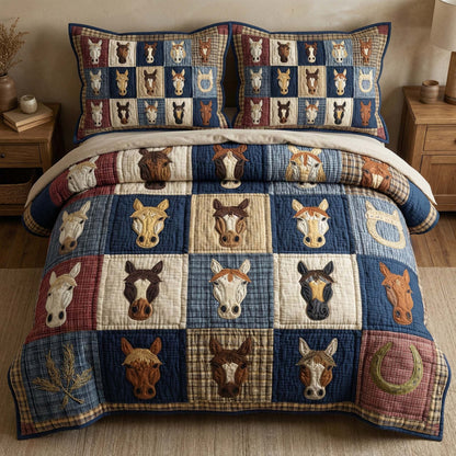 Patchwork Stable 3-Piece Quilted Bedding Set GFTOQM3042
