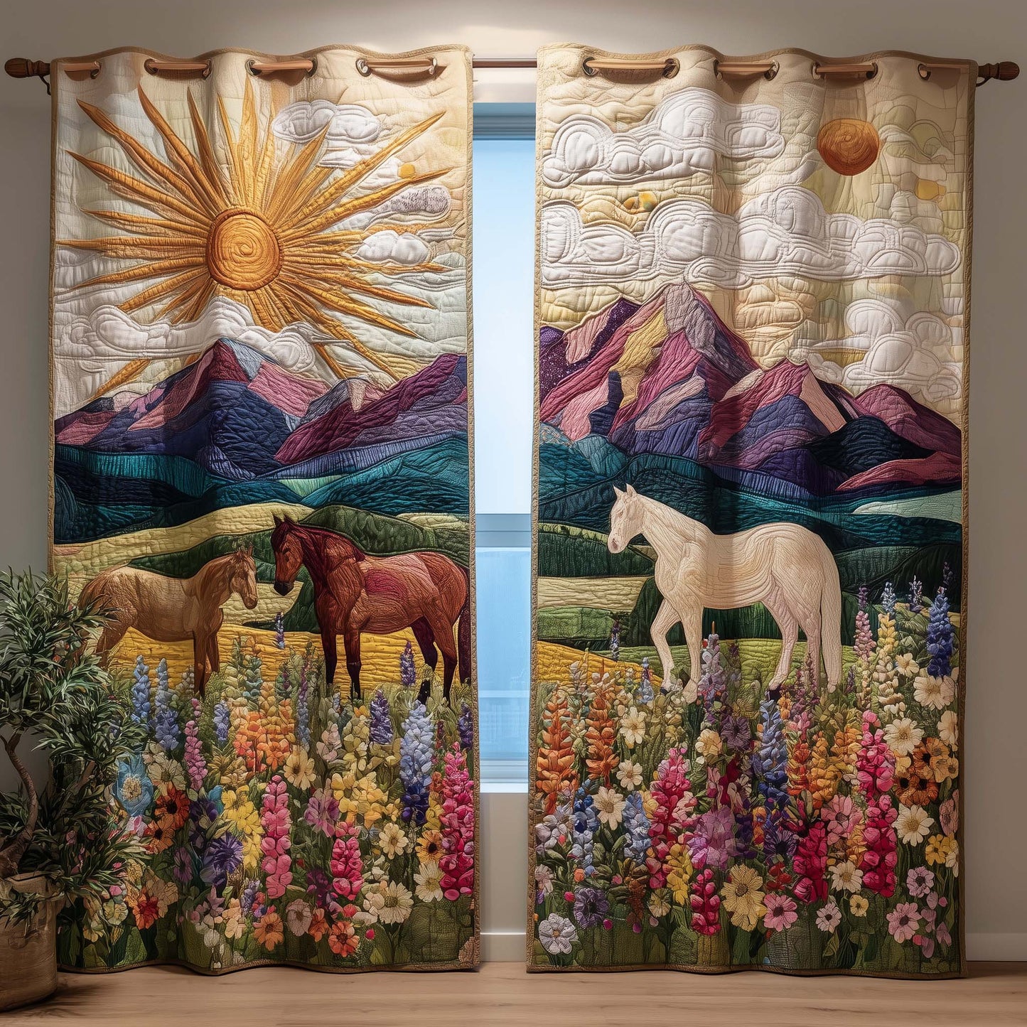 Alpine Horses Quilted Curtains GFTOQM3047
