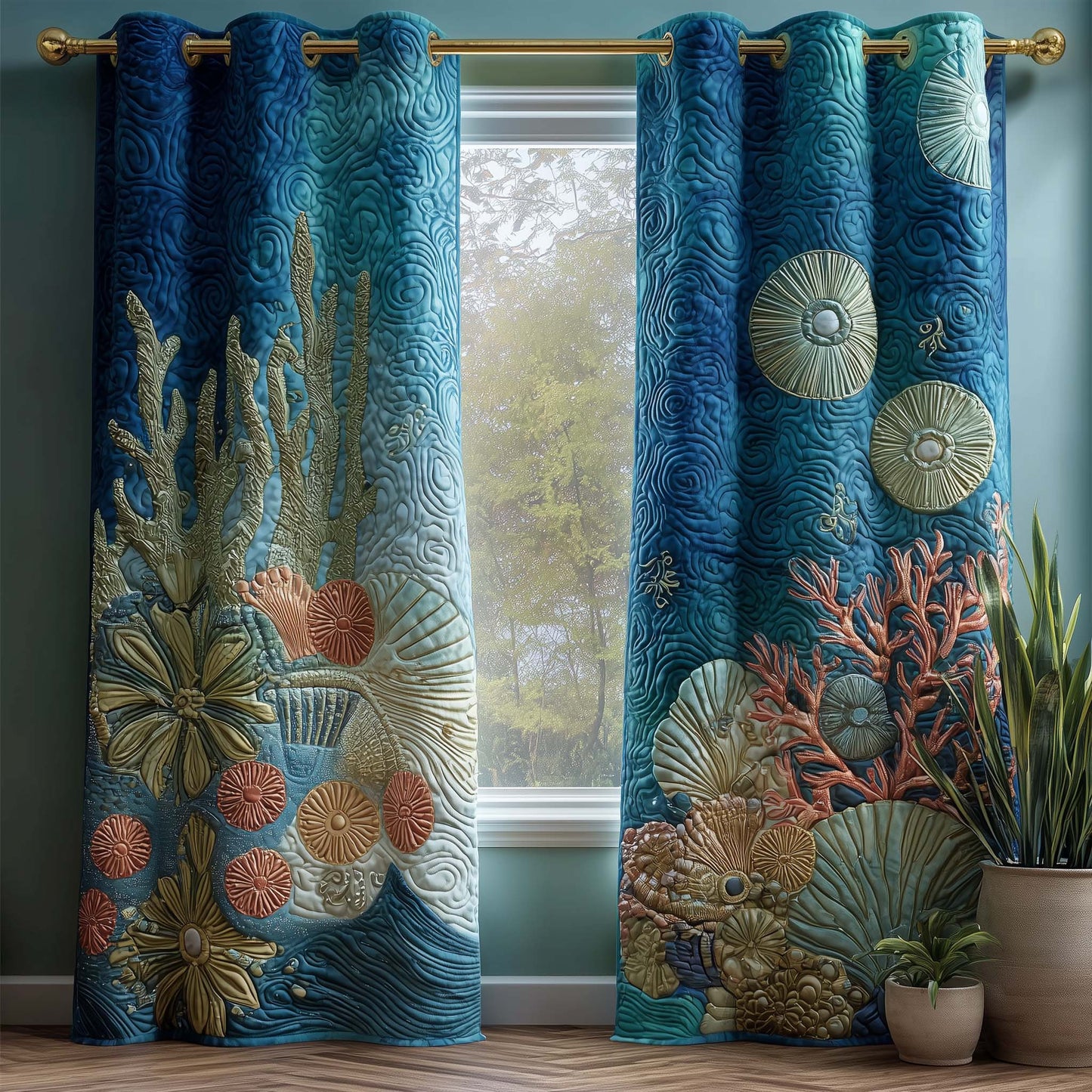 Coral Shells Quilted Curtains GFTOQM3059