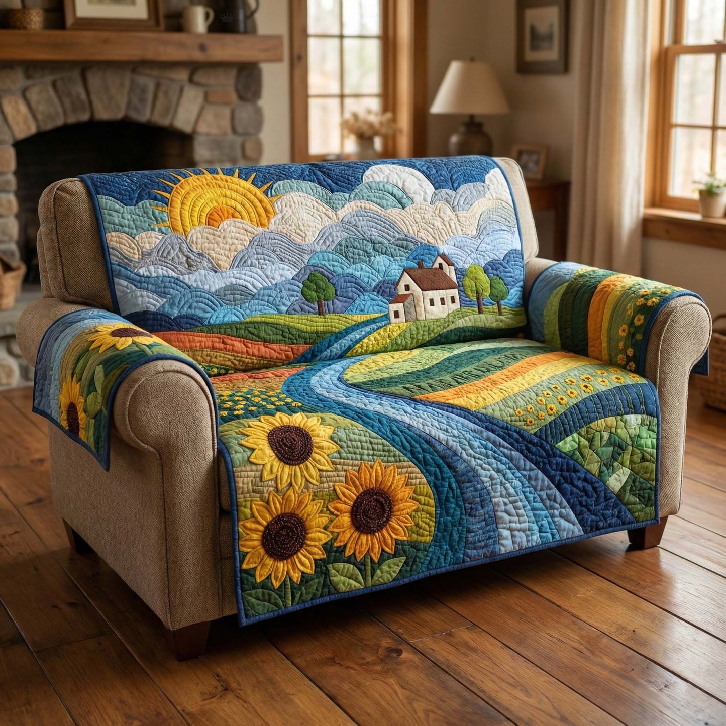 Sunflower Valley Quilted Sofa Cover GFTOQM3079
