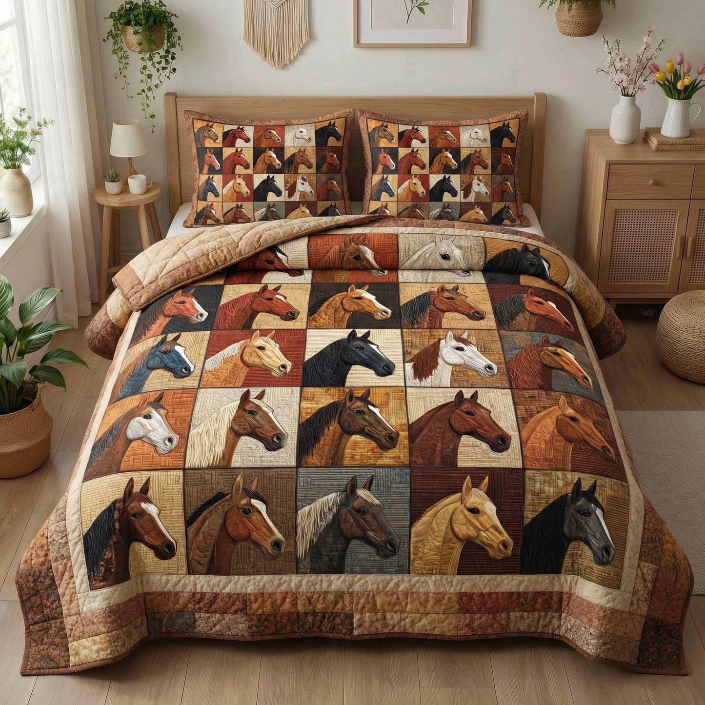 Prairie Horses 3-Piece Quilted Bedding Set GFTOQM3091