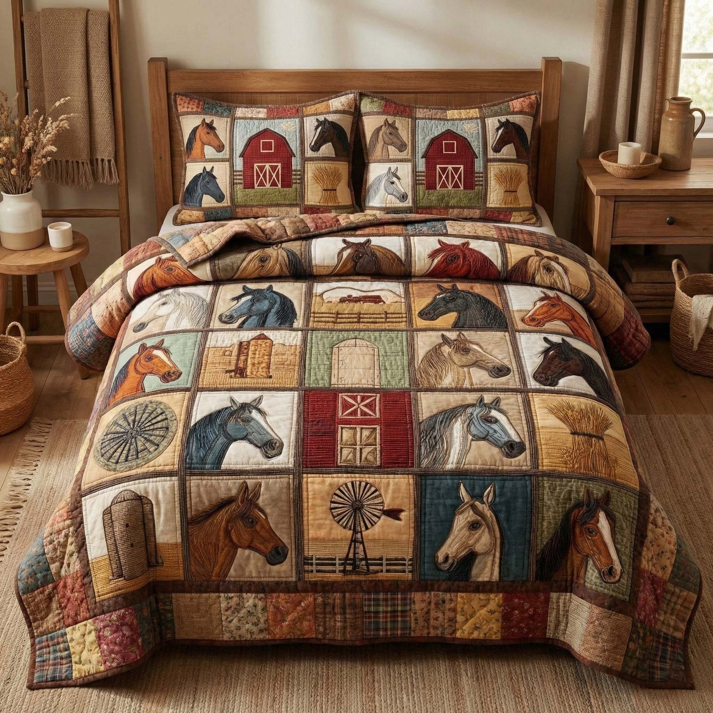 Barnstead Horses 3-Piece Quilted Bedding Set GFTOQM3093