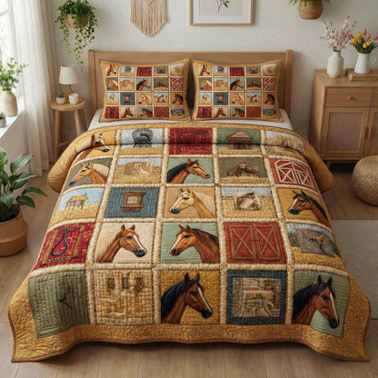 Homestead Horses 3-Piece Quilted Bedding Set GFTOQM3094