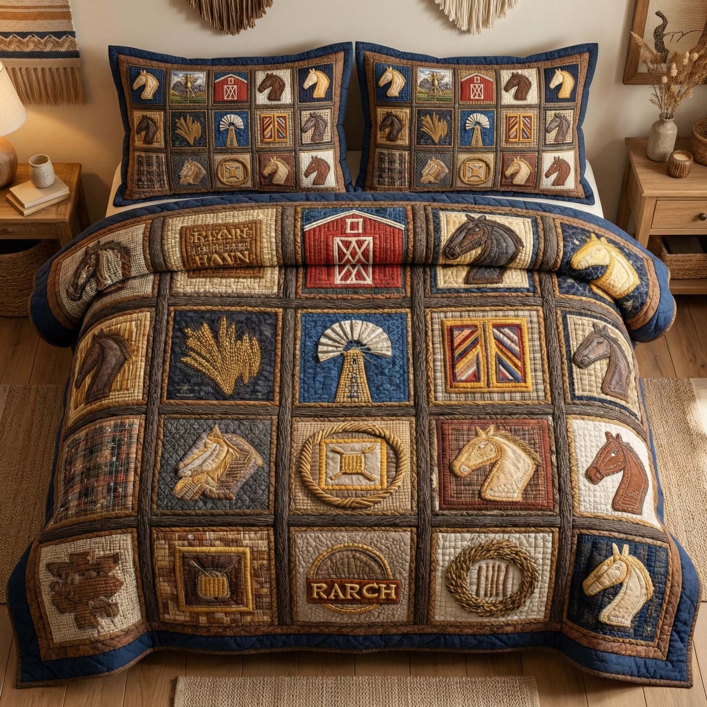 Western Patch 3-Piece Quilted Bedding Set GFTOQM3095